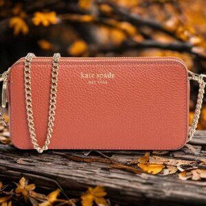 Kate Spade Taylor Pebbled Leather Double Zip Crossbody Bag in Warm Gingerbread